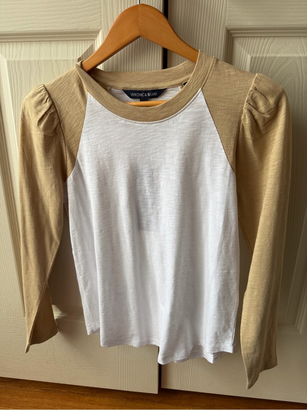 Veronica Beard Mason Baseball Tshirt Stone Khaki XS